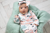 Pastel Dino Baby Gown and Bow Headband Set