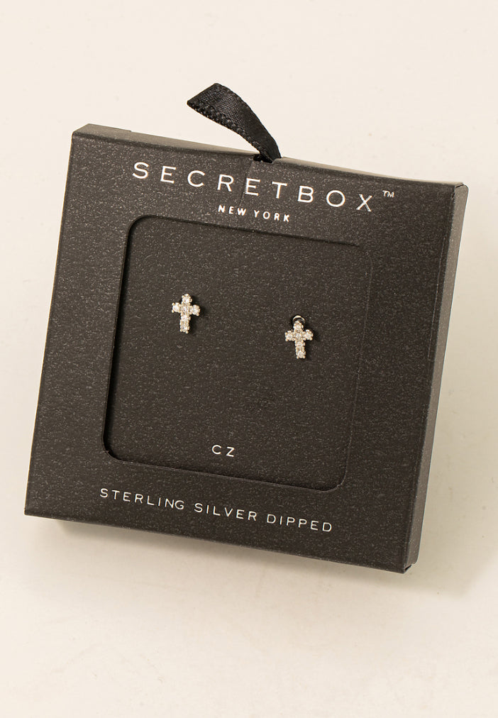Sterling Silver Dipped - Cross Earrings