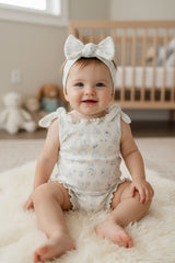 Rabbit+bear 3piece white 2blue designs onesie shorts and headband