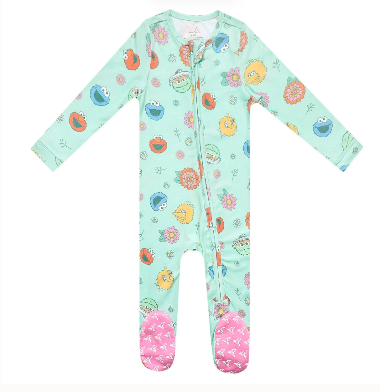 Copper Pearl | Zip-Up Footie Pajama - Sesame Street Retro Floral