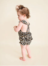 POSH PEANUT | Lana Leopard Basic Ruffled Capsleeve Bubble Romper -0/3M