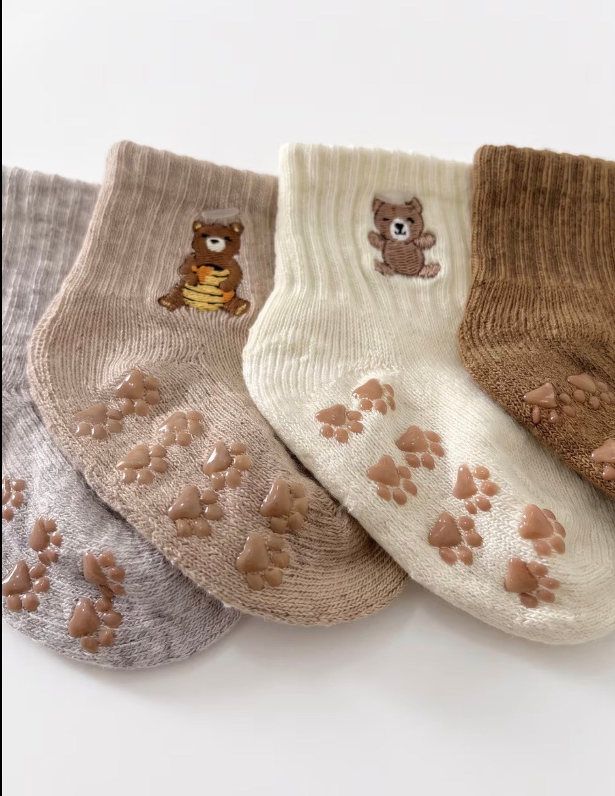 Little Me | 4Pk Mid Crew Gripping Socks - 12/18M Bears