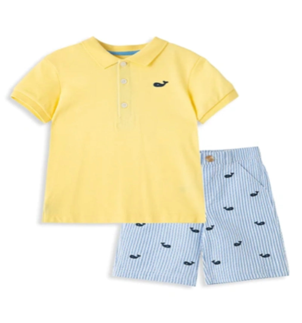 Little Me- Whale Polo Short Set
