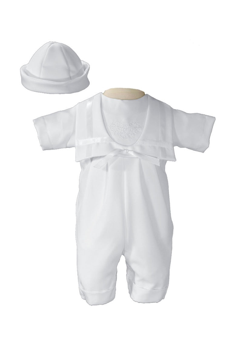 Boys White Christening Baptism Knicker with Shamrock Embroidery