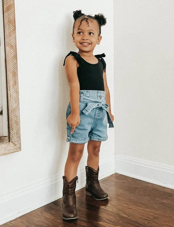 Bailey's Blossoms - Quinn Tie-Waist Denim Shorts - Blue Jean