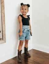 Bailey's Blossoms - Quinn Tie-Waist Denim Shorts - Blue Jean