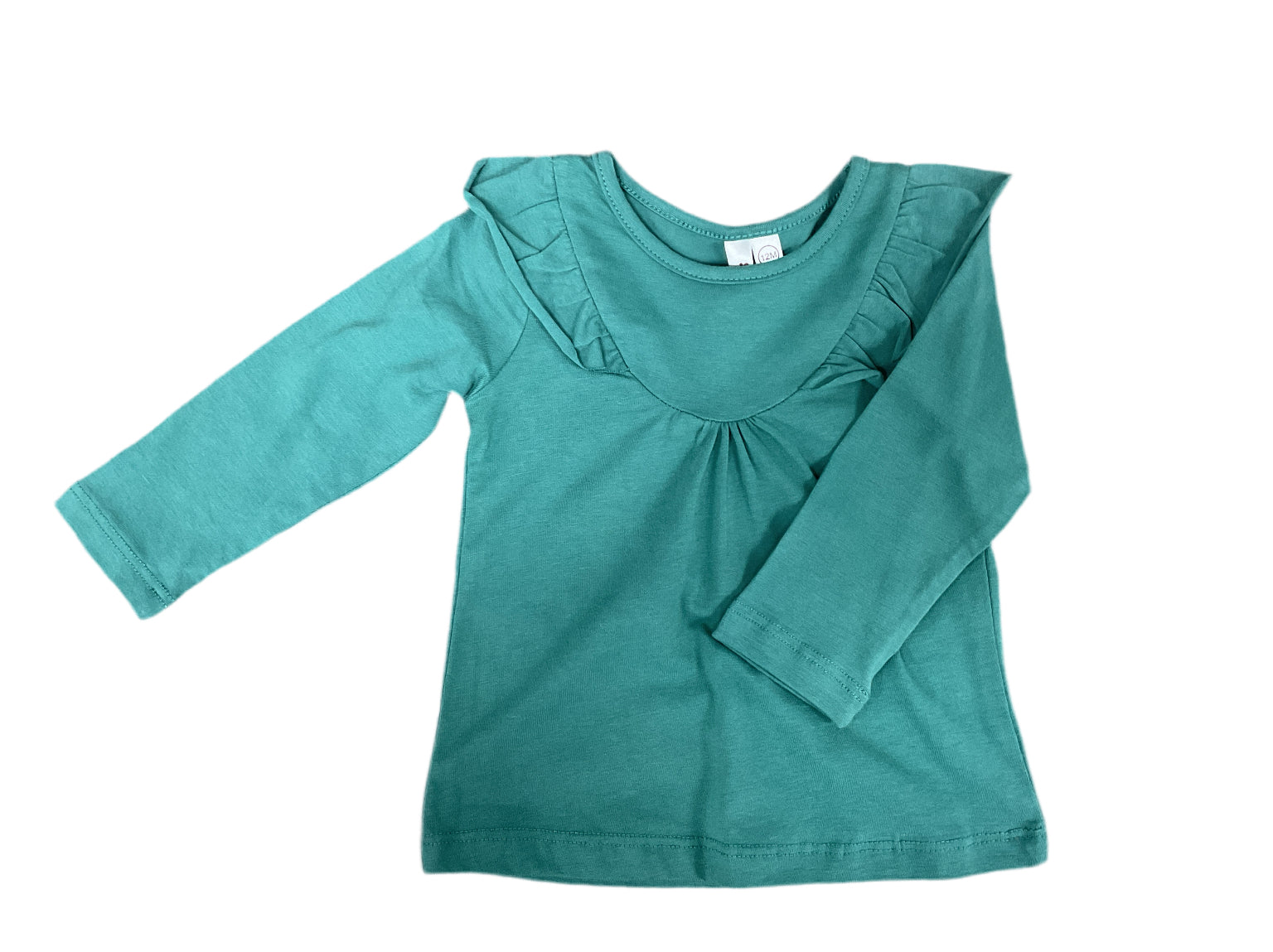 CR kids Basic Ruffle Yoke Top- Sea Green-3T