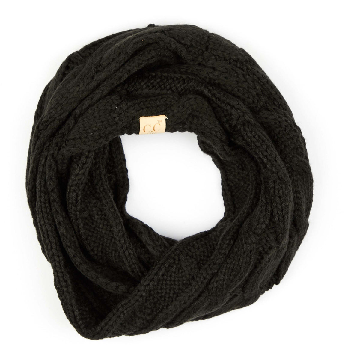C.C | Solid Cable Knit Infinity Scarf-Black