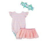 Mudpie- Turtle/Stripe Reversible Swimsuit And Tutu Set