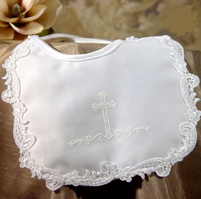 Little Things Mean A Lot | Girls Matte Satin Bib with Screened Cross