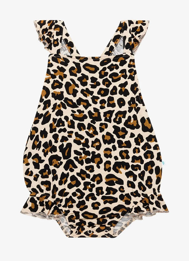 POSH PEANUT | Lana Leopard Basic Ruffled Capsleeve Bubble Romper -0/3M