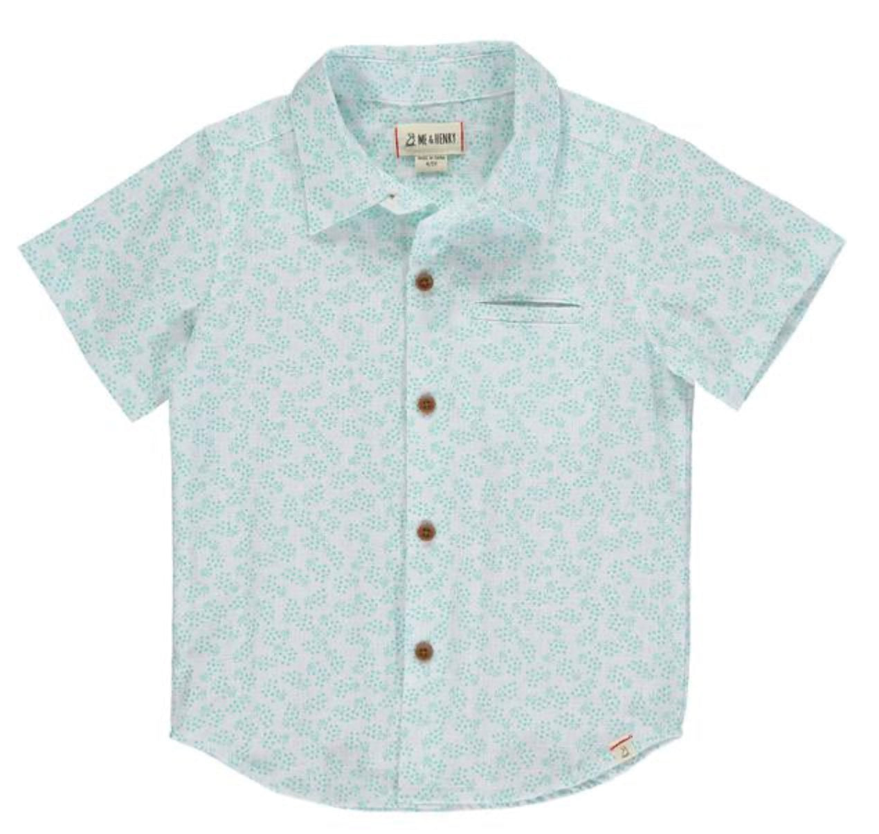 Newport Short Sleeve Button -Up- Aqua Floral