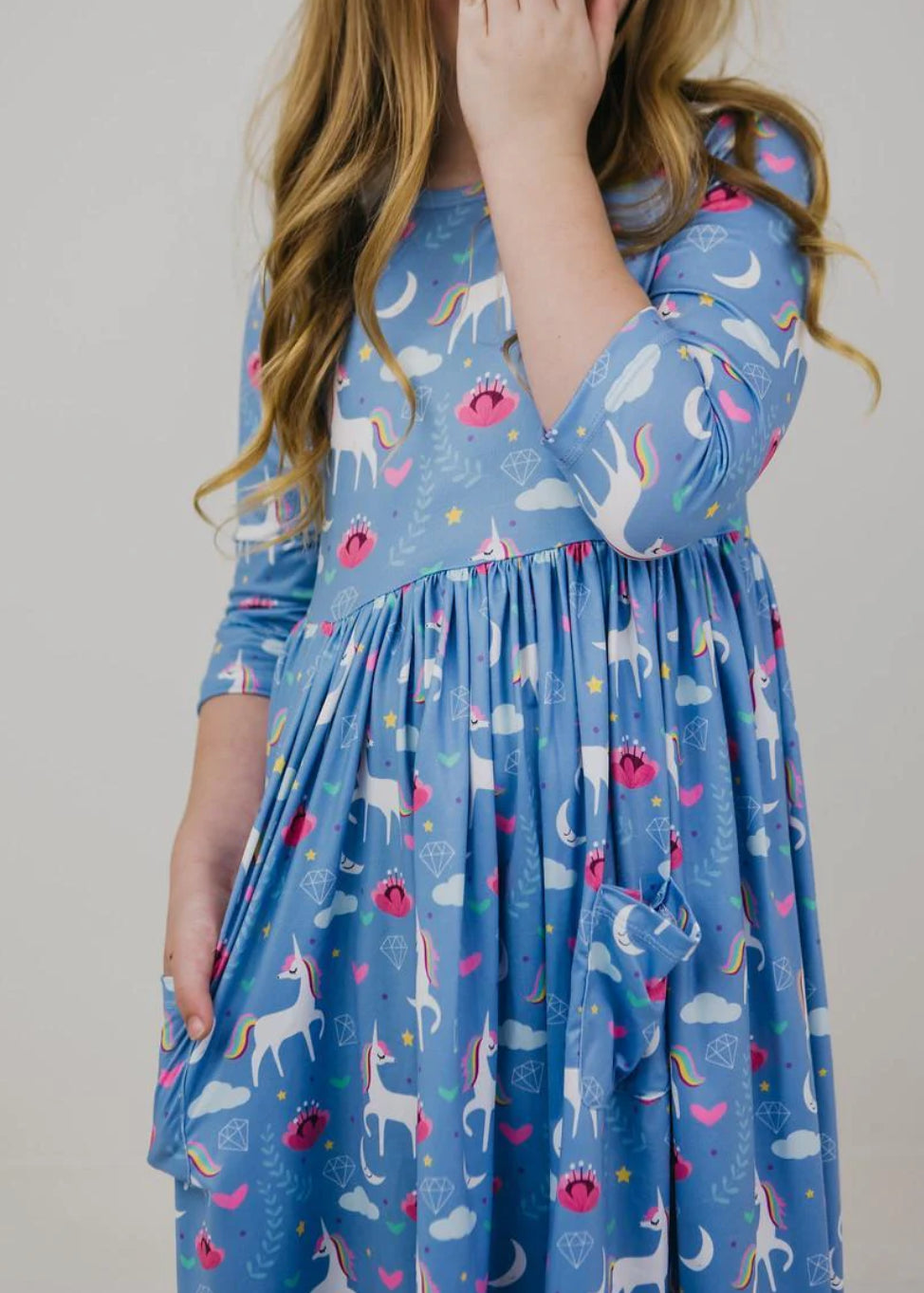 Blue Unicorn Dress 3/4 Sleeve