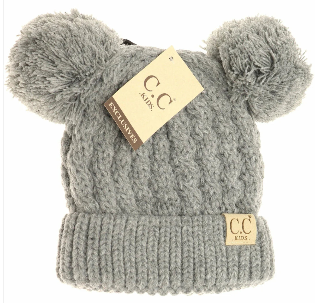 Baby Solid Double Pom Cc Beanie Lt Grey