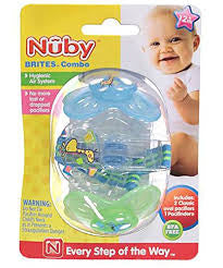 Nuby- Brites combo- 2 pacifiers 1 pacifier clip