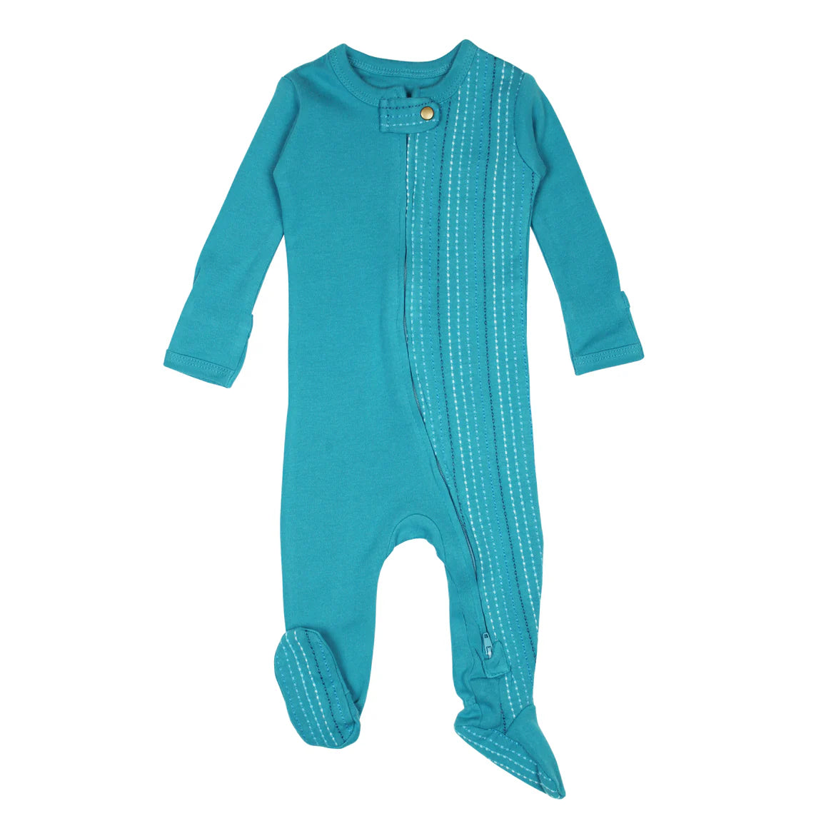 Embroidered Zipper Footie Teal Dash