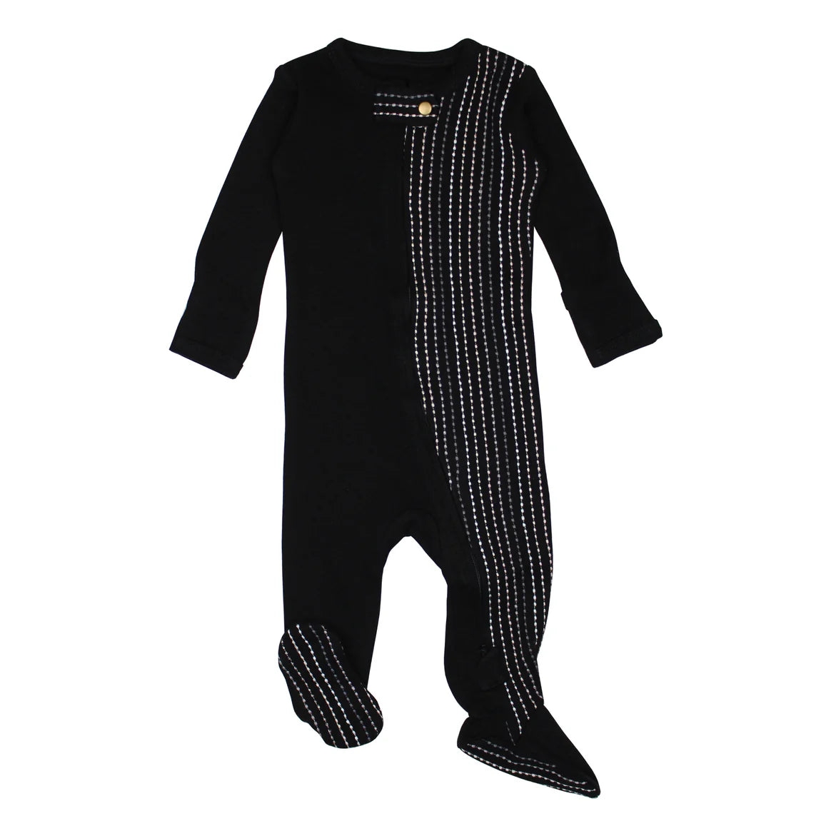 Embroidered Zipper Footie Black Dash