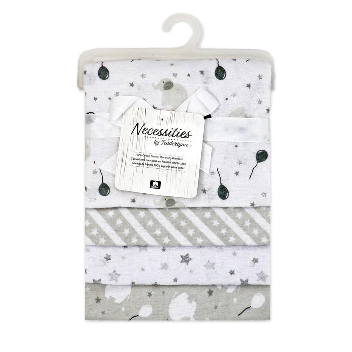 NECESSITIES BY TENDER THYME | 4 Pack Flannel Receiving Blankets - Elephant