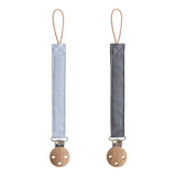 MUSHIE | Linen Pacifier Clip 2Pack - Powder Blue / Deep Sea