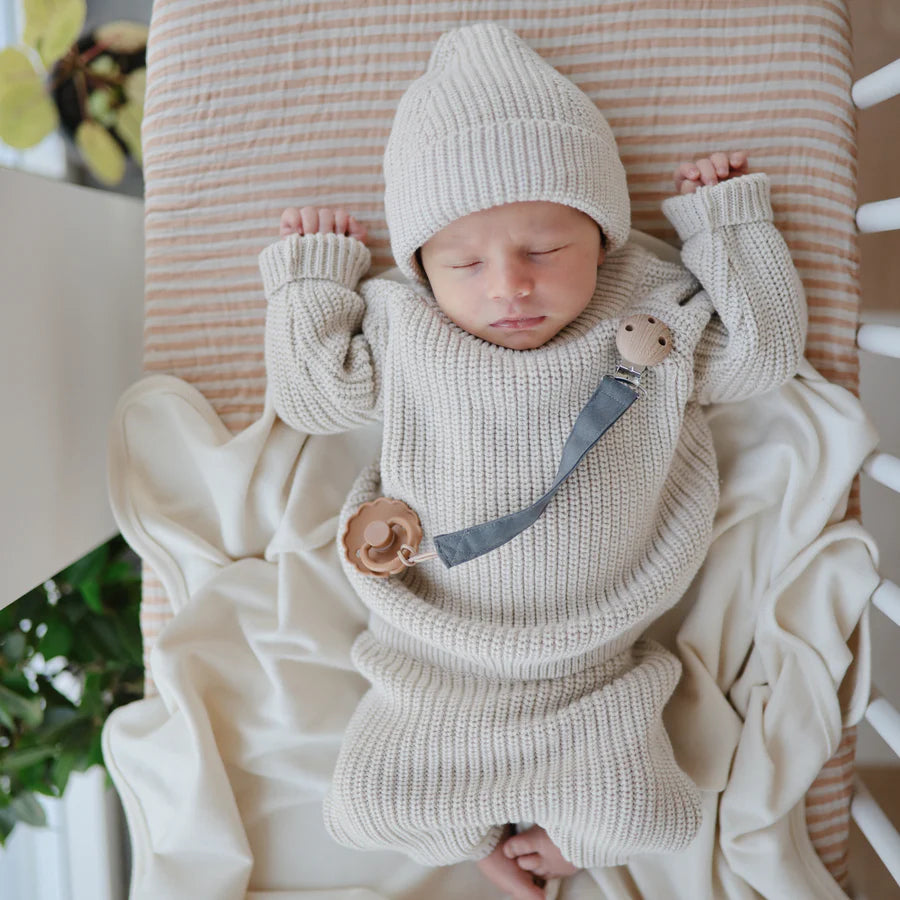 MUSHIE | Linen Pacifier Clip 2Pack - Powder Blue / Deep Sea