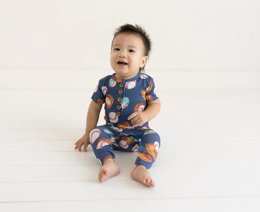 POSH PEANUT | Homer Short Sleeve Henley Romper 6-9M