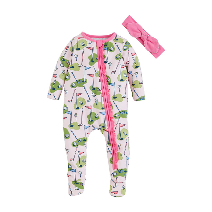 MUD PIE | Pink Golf Sleeper & Headband Set
