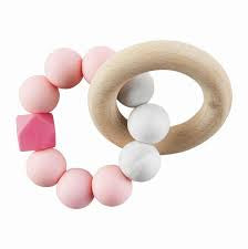 Mudpie- Pink Silicone Wood Teether