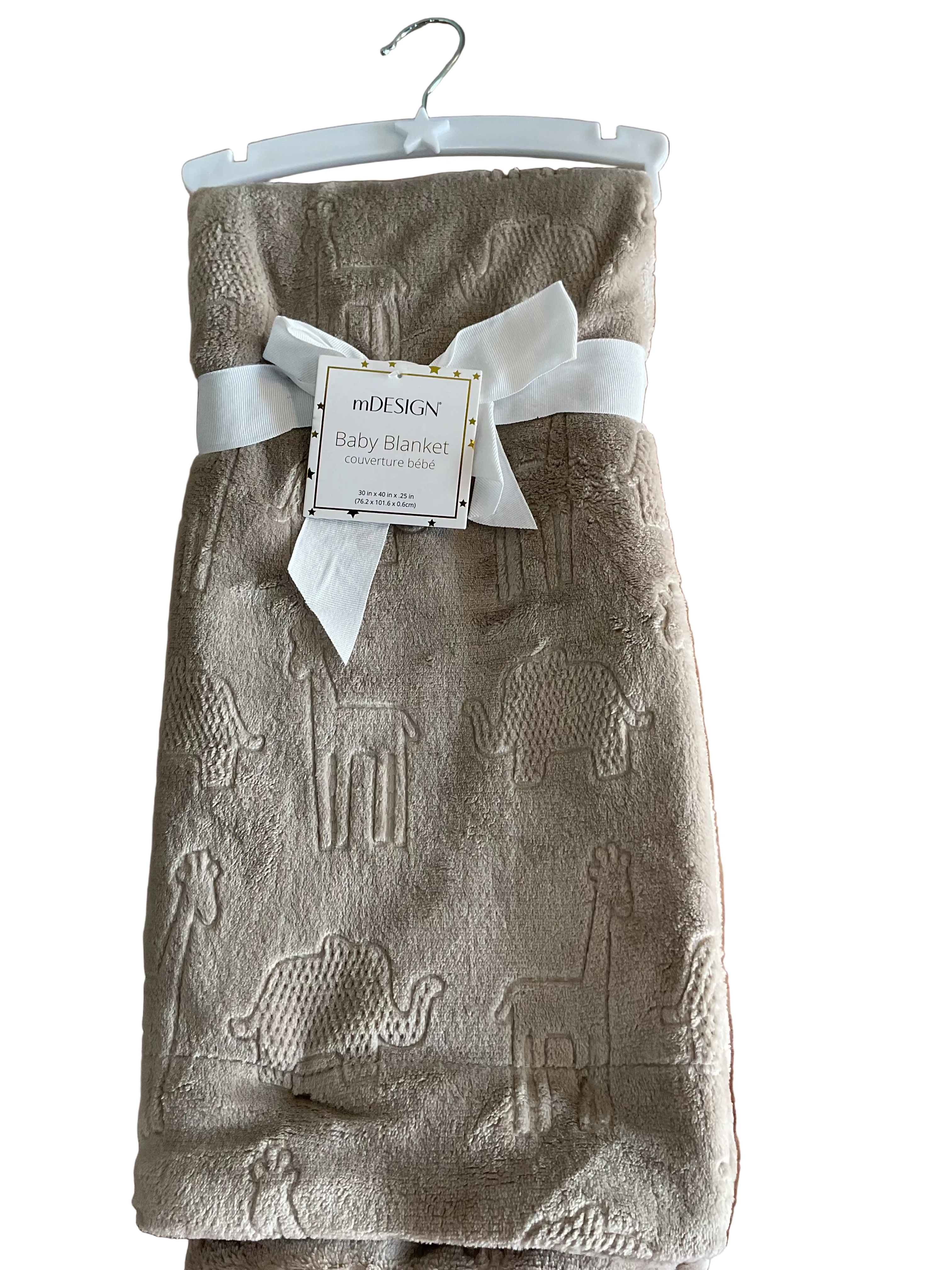 mDesign Baby Blanket Grayish Brown w/ Elephants + Giraffes