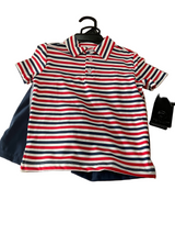 Crimson Blaze Stripe Polo + Naval Blue Short Set