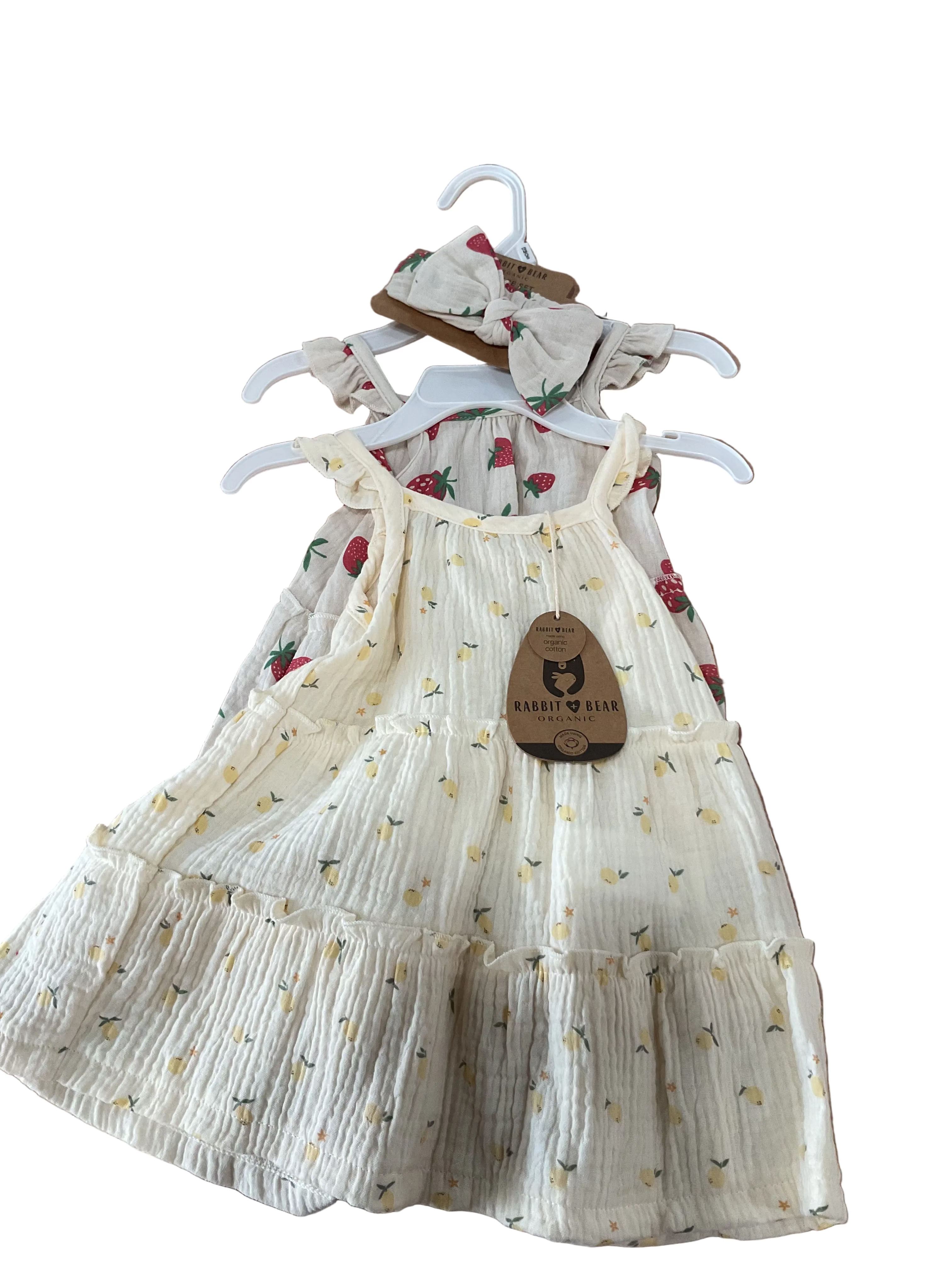 Rabbit + Bear Lemon & Strawberry Dresses w/ Matching Headband
