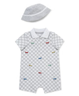 Little Me | Racecar Romper & Hat Set