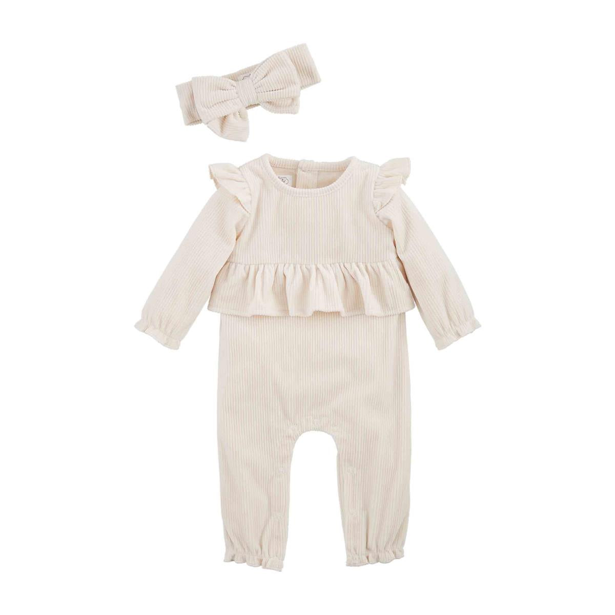 Mud pie-CREAM VELOUR ONE-PIECE & HEADBAND SET