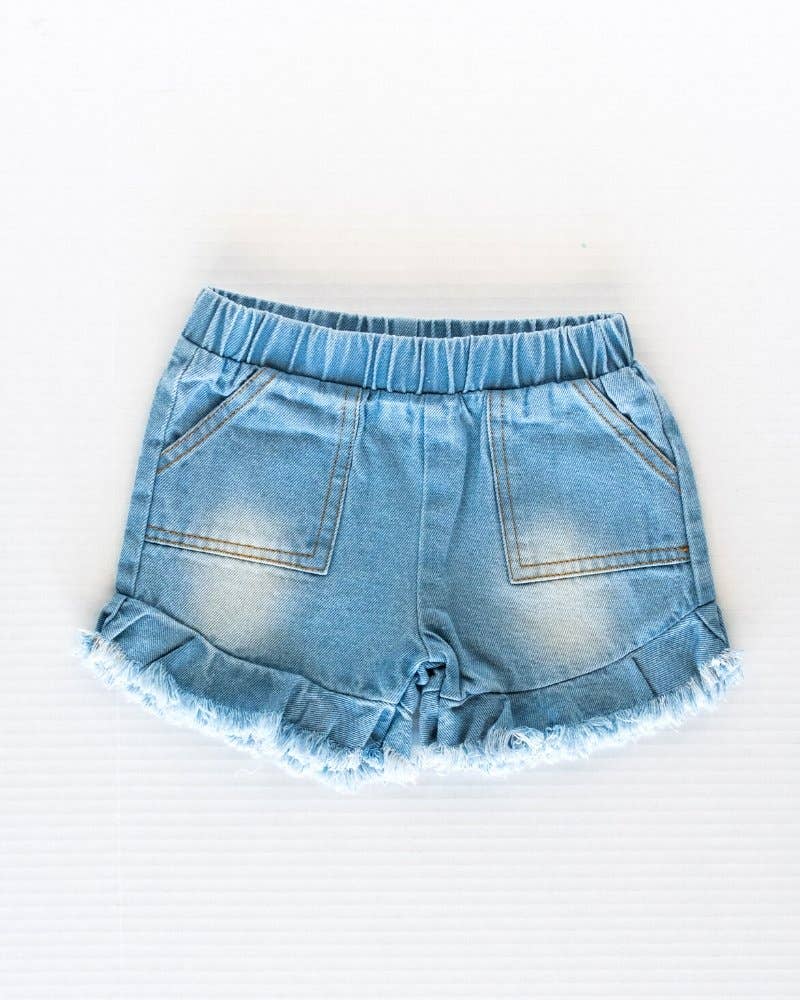 Baileys blossom Charlie Pocketed Ruffle Shorts - Light Denim