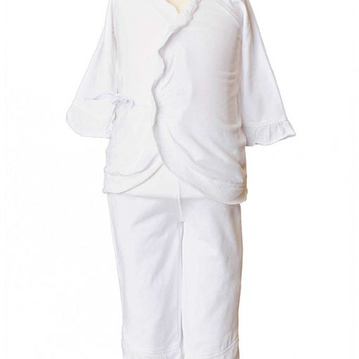 Girls 3Pc Bamboo Layette Set in White - 3/6M