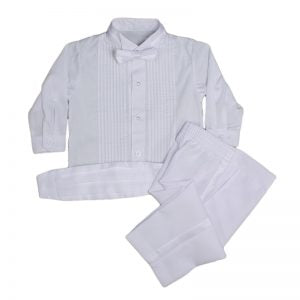Baby Boys Formal White Poly Cotton 5 Piece Classic Tux Set - 18M