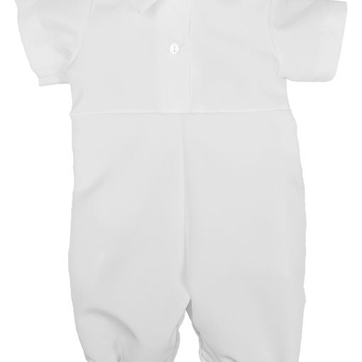Boys White Short Sleeve Collared Romper Coverall - 12/18M