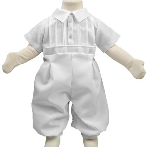 Boys White Short Sleeve Collared Romper Coverall - 12/18M