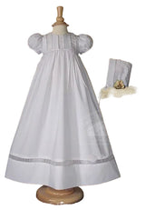 Girls Poly Cotton Christening Gown with Flowers and Bonnet - 12M
