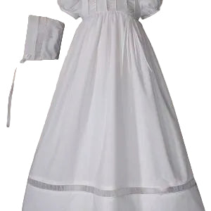 Girls Poly Cotton Christening Gown with Flowers and Bonnet - 12M