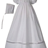Girls Poly Cotton Christening Gown with Flowers and Bonnet - 12M