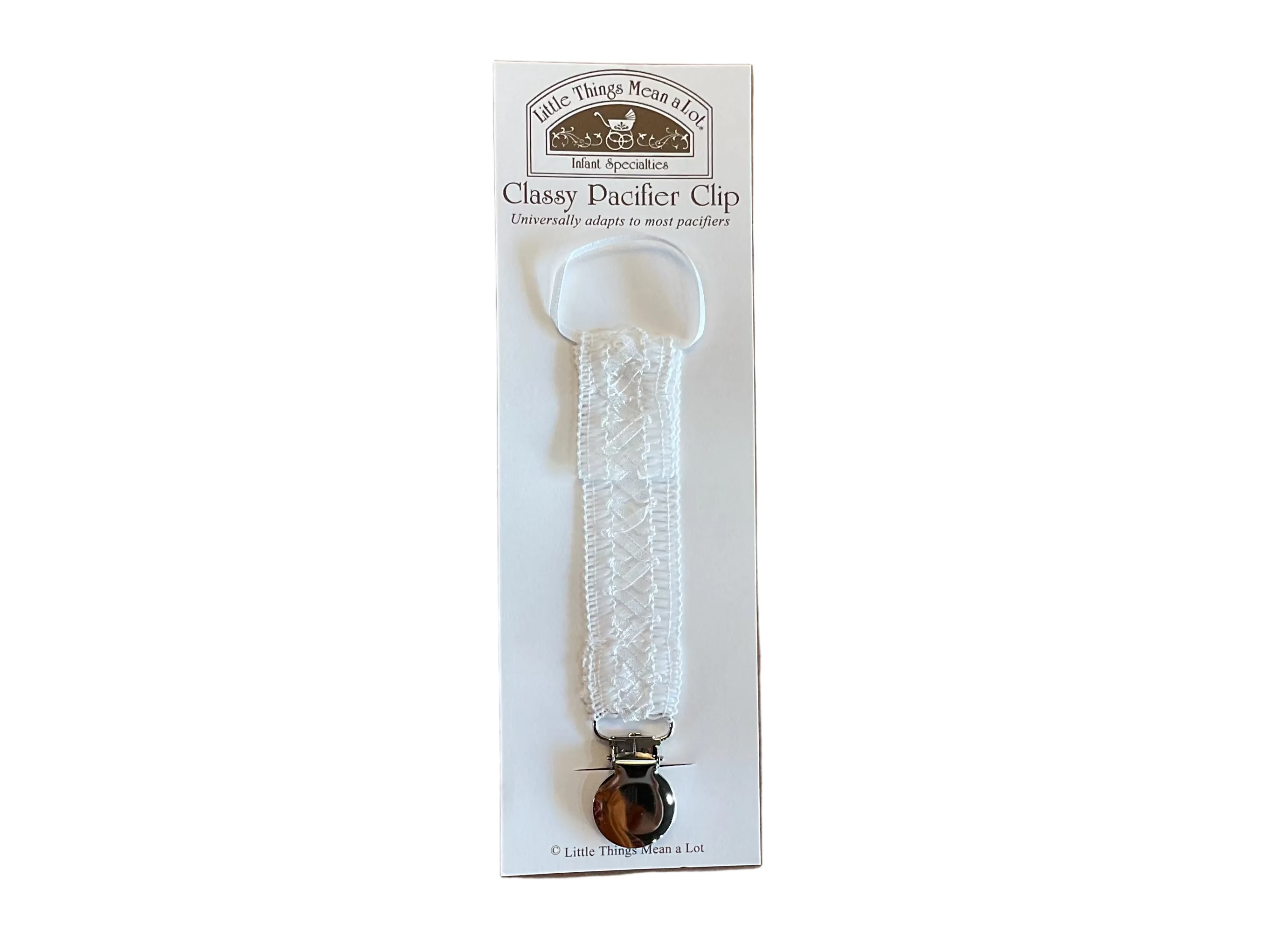 Little Things Mean A Lot | Classy Pacifier Clip - Unisex White Lattice