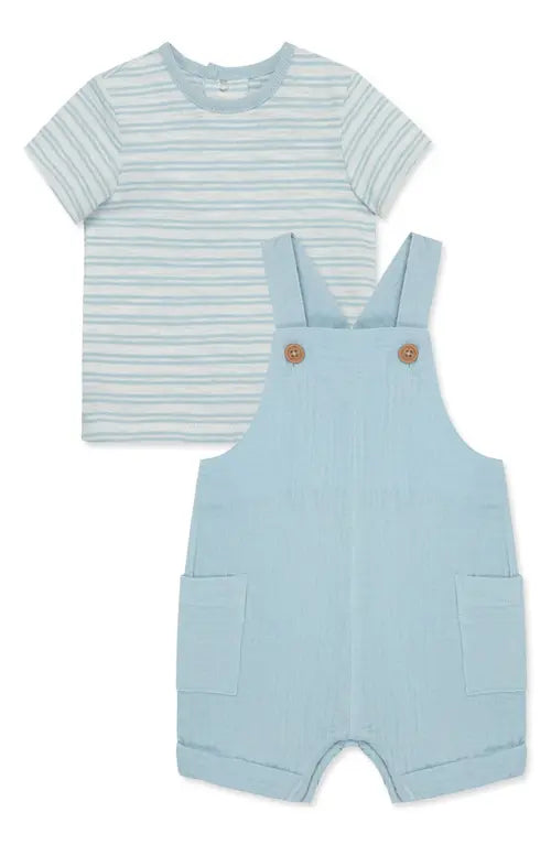 LITTLE ME | STRIPE T-SHIRT & OVERALLS SET IN BLUE - 6M