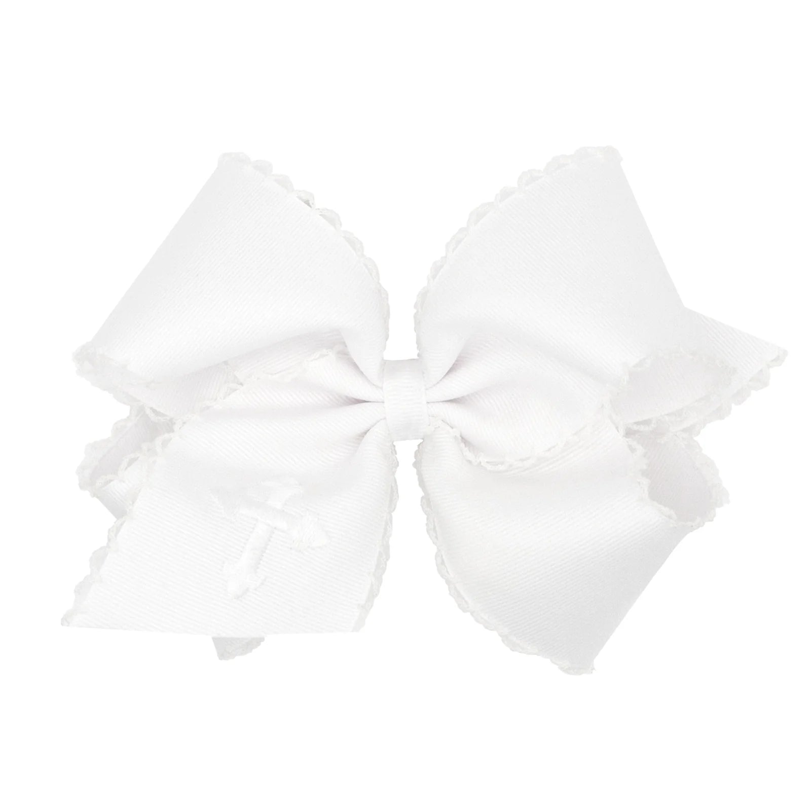 Wee Ones | Medium Grosgrain Bow With Moonstich Edge And White Cross Embroidery