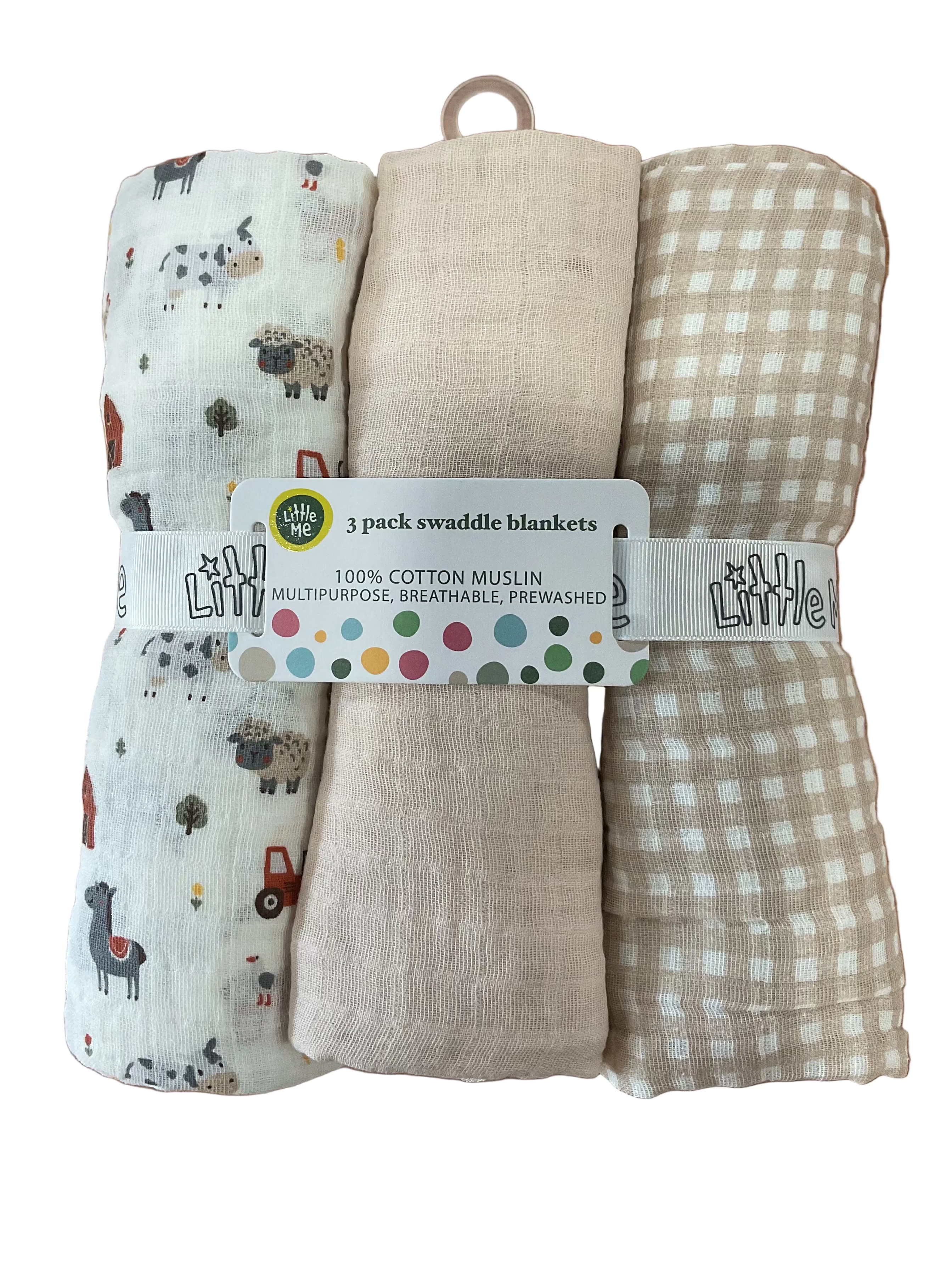 Little Me | 3PCK Swaddle Blankets Farm Design