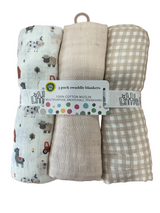 Little Me | 3PCK Swaddle Blankets Farm Design