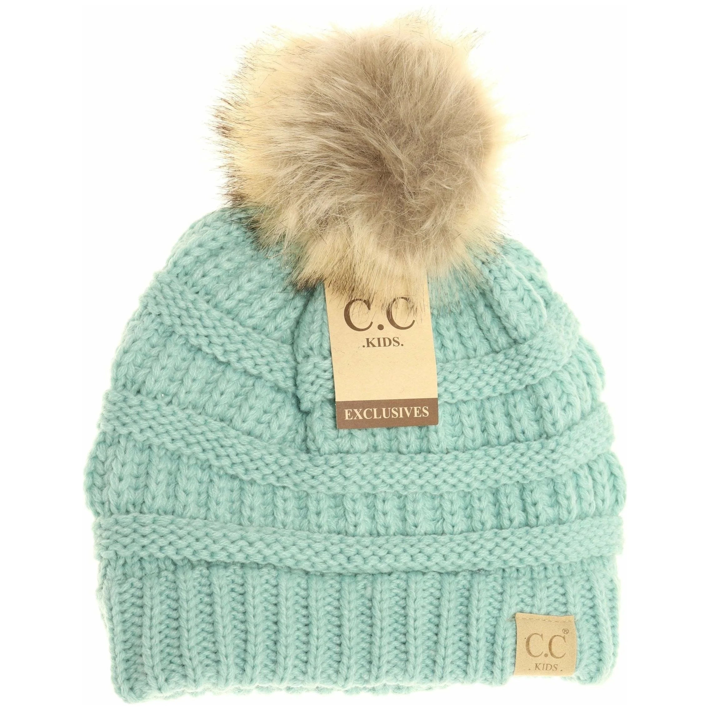 CC Beanie- Kids Single Fur Pom Beanie