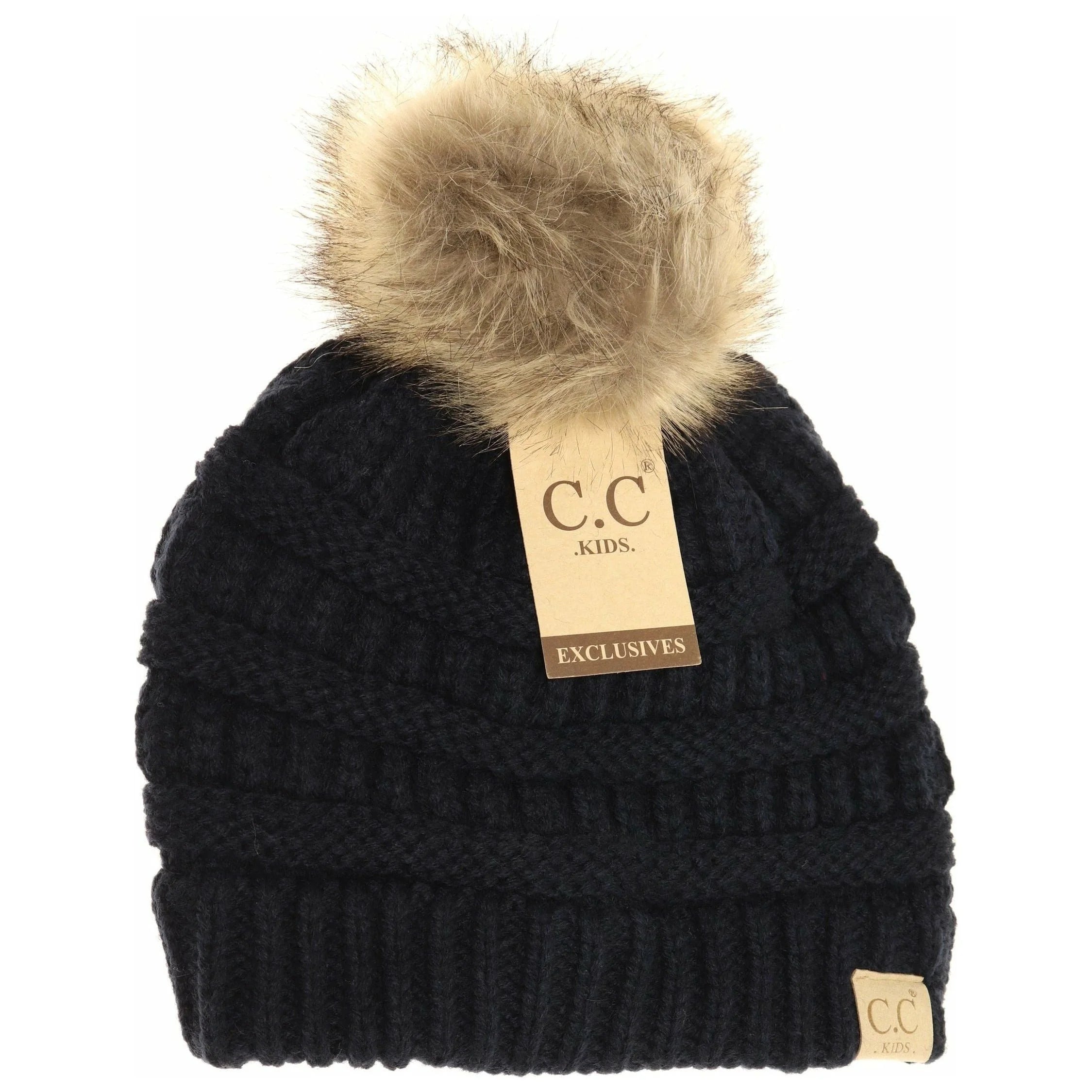 CC Beanie- Kids Single Fur Pom Beanie