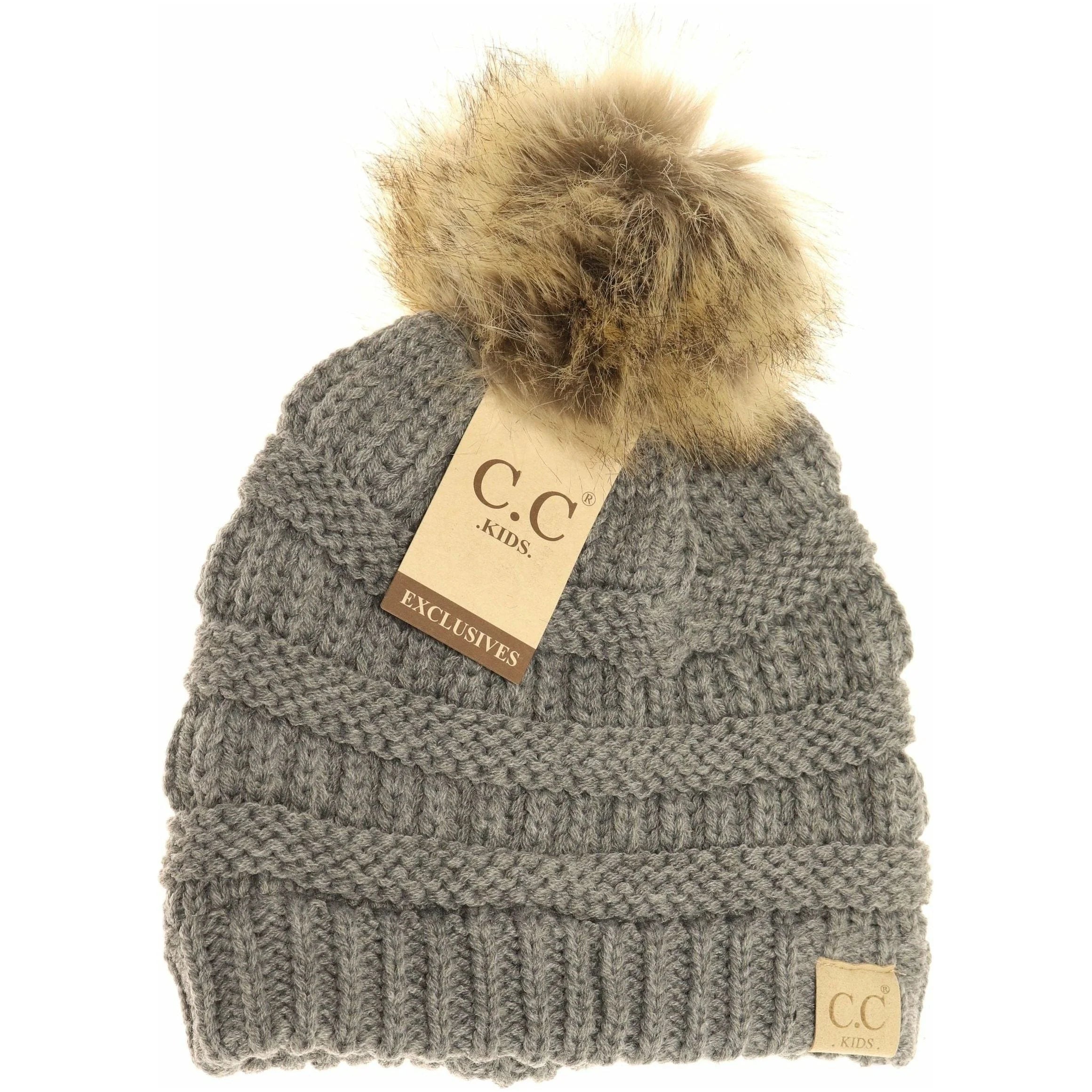 CC Beanie- Kids Single Fur Pom Beanie