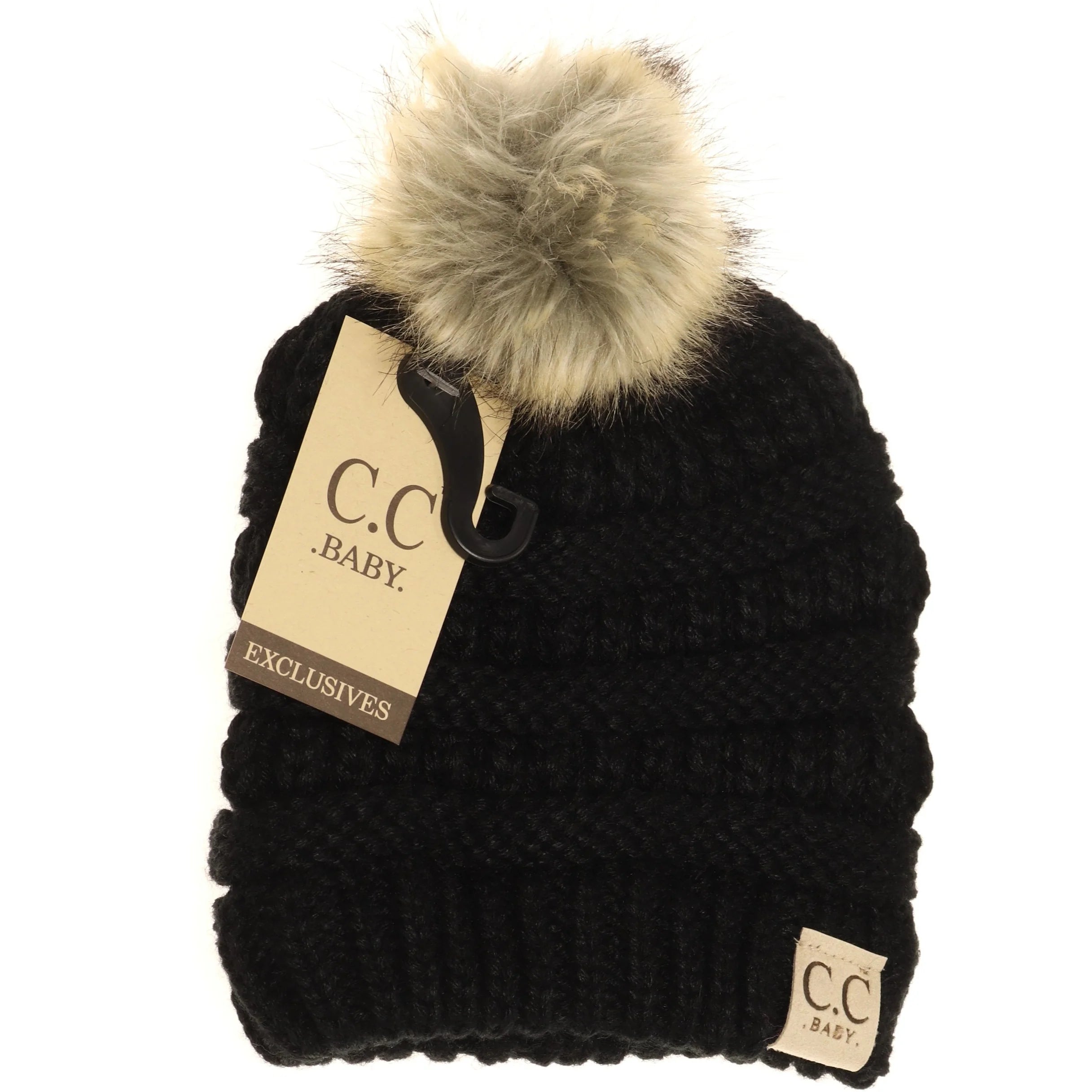 CC Beanie- Baby Single Fur Pom Beanie
