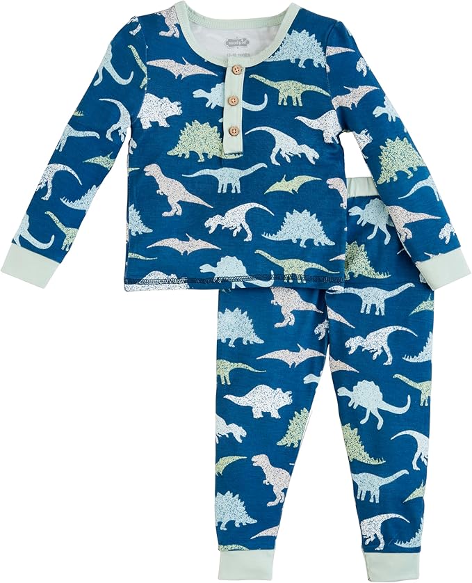 MUD PIE | Glow Blue Dino 2Pc Pj Set